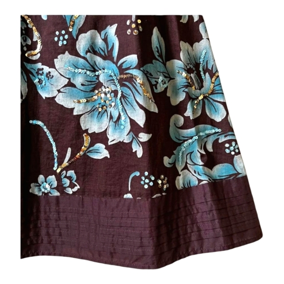 Coldwater Creek Brown Blue Floral A-Line Midi Skirt Size 12 NWT Boho Chic - Picture 8 of 11